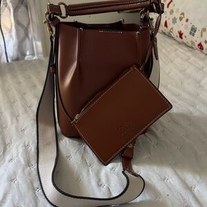 Zara Tan Leather Shoulder Bag with Pouch